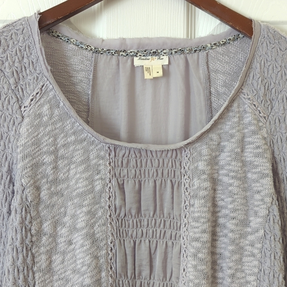 Meadow Rue Anthropologie Triple Texture Knit Scoop Neck Long Sleeve Top Purple M - Picture 2 of 13